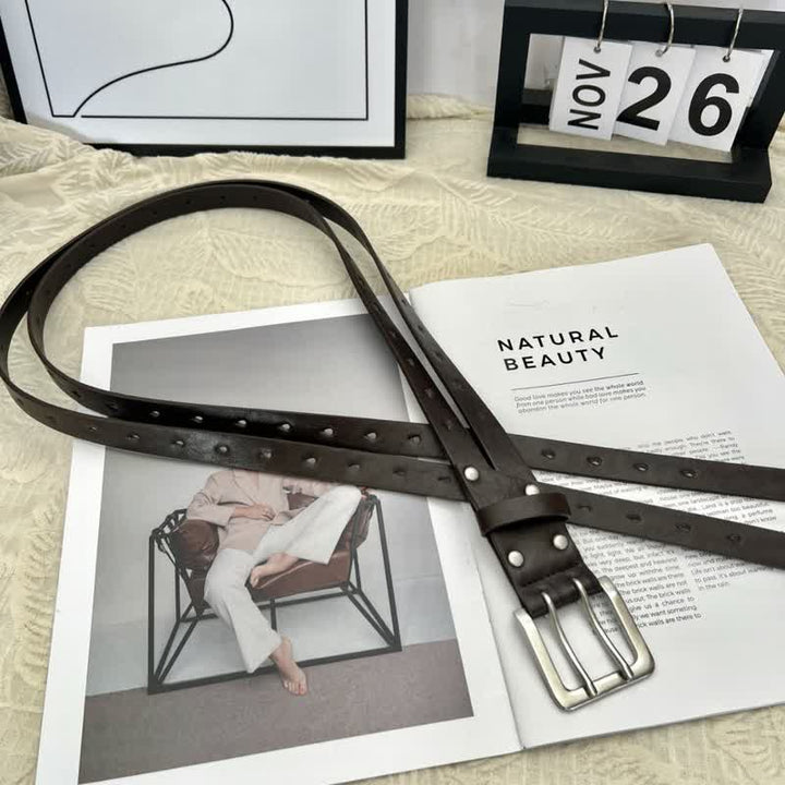 Cintura in pelle marrone con doppio cinturino e doppio ardiglione - image 1