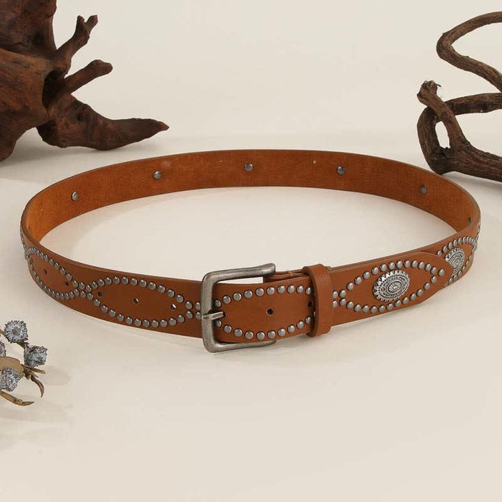 Cintura da donna in pelle con rivetti in argento anticato in stile western - image 3