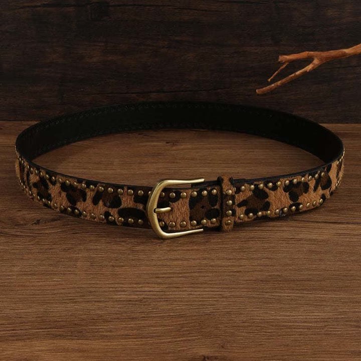 Cintura da donna in pelle con borchie vintage stampate a leopardo - image 3