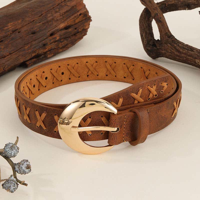Cintura in pelle da donna in stile boho con infilatura di corda fatta a mano - Marrone - 40 - image 0