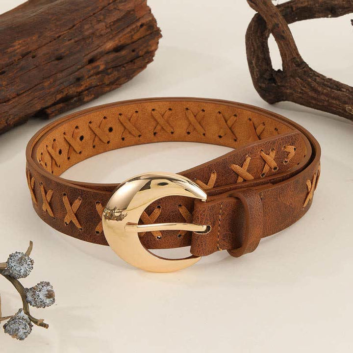 Cintura in pelle da donna in stile boho con infilatura di corda fatta a mano - Marrone - 40 - image 0