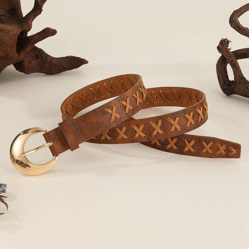 Cintura in pelle da donna in stile boho con infilatura di corda fatta a mano - image 2
