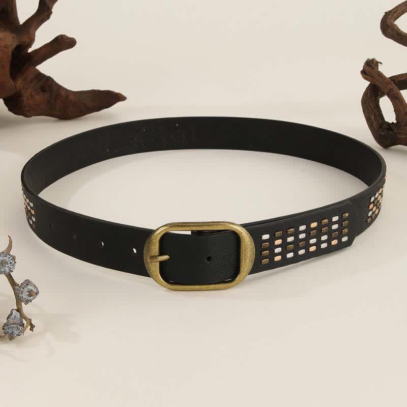 Cintura da donna in pelle nera con rivetti in metallo pesante - image 3
