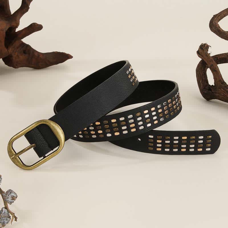 Cintura da donna in pelle nera con rivetti in metallo pesante - image 2