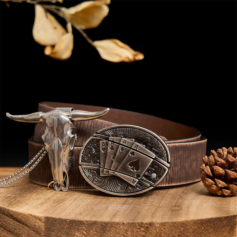 Gadget Western fai da te, fibbia per coltello nascosto, ciondolo a forma di toro Longhorn - Poker - Cintura marrone anticata - 40 - image 54