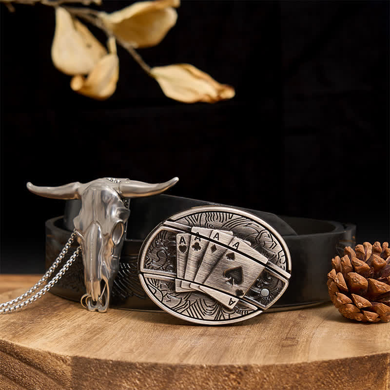 Gadget Western fai da te, fibbia per coltello nascosto, ciondolo a forma di toro Longhorn - Poker - Cintura con aquila in rilievo nera - 40 - image 51