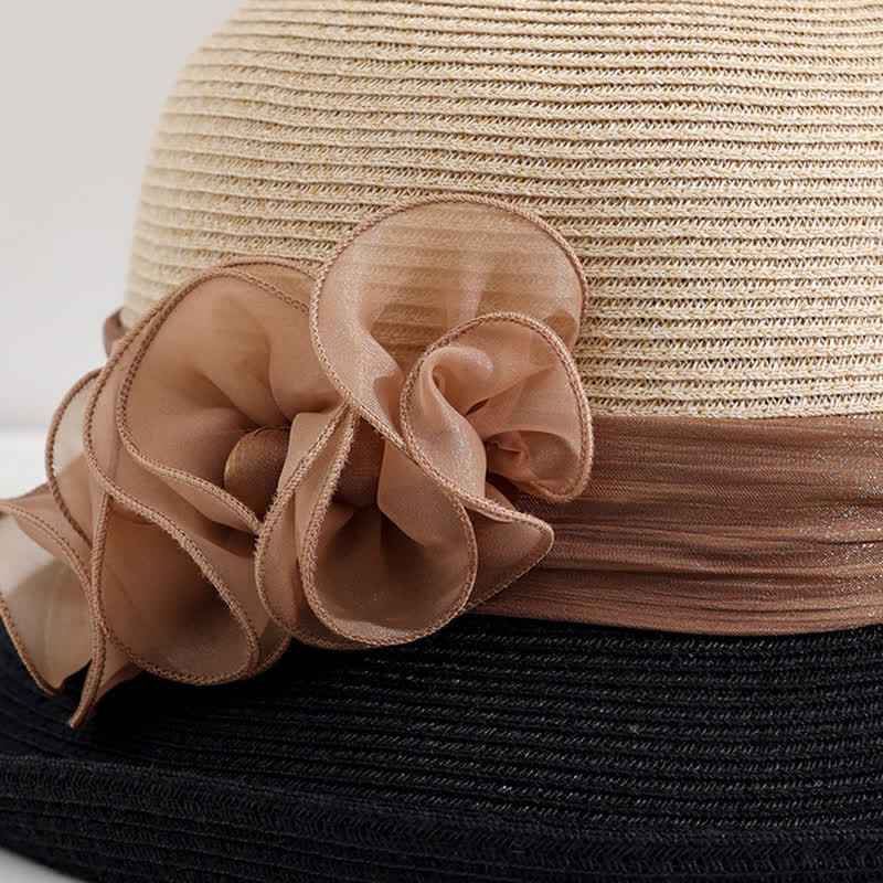 Cappello di paglia con nastro floreale stropicciato da donna - image 3