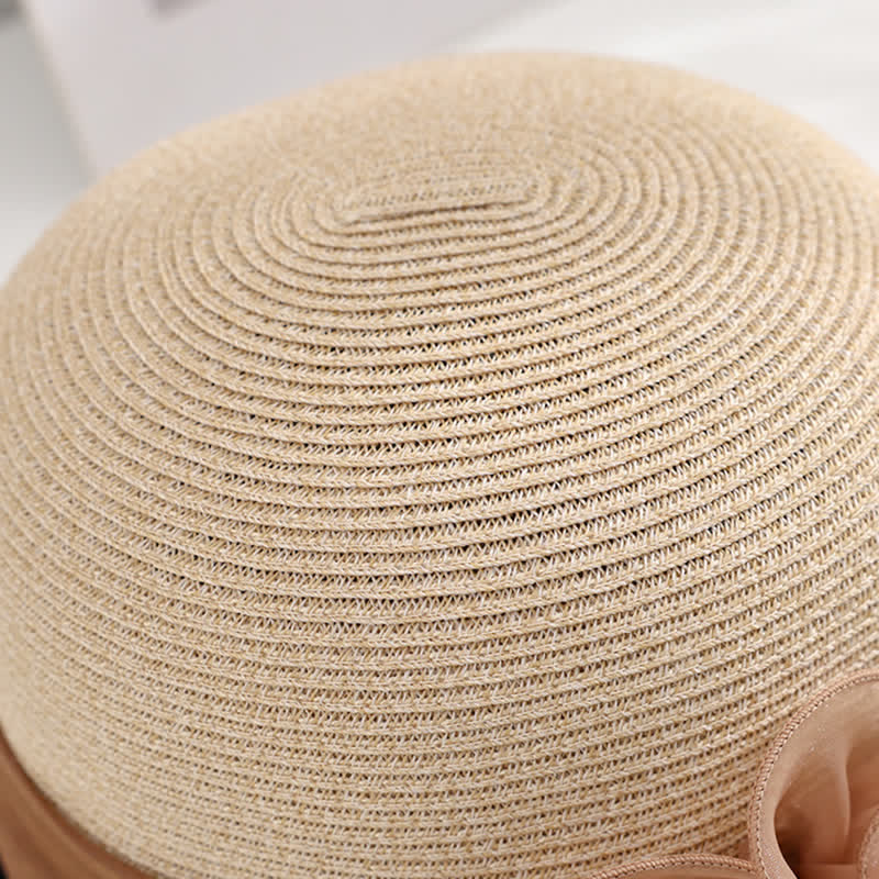 Cappello di paglia con nastro floreale stropicciato da donna - image 5