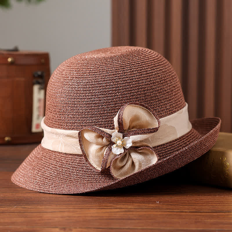 Cappello da donna in paglia con decorazione a margherita e nastro floreale - Rosa Marrone - Regolabile (20 7/8"-22 1/2") - image 5