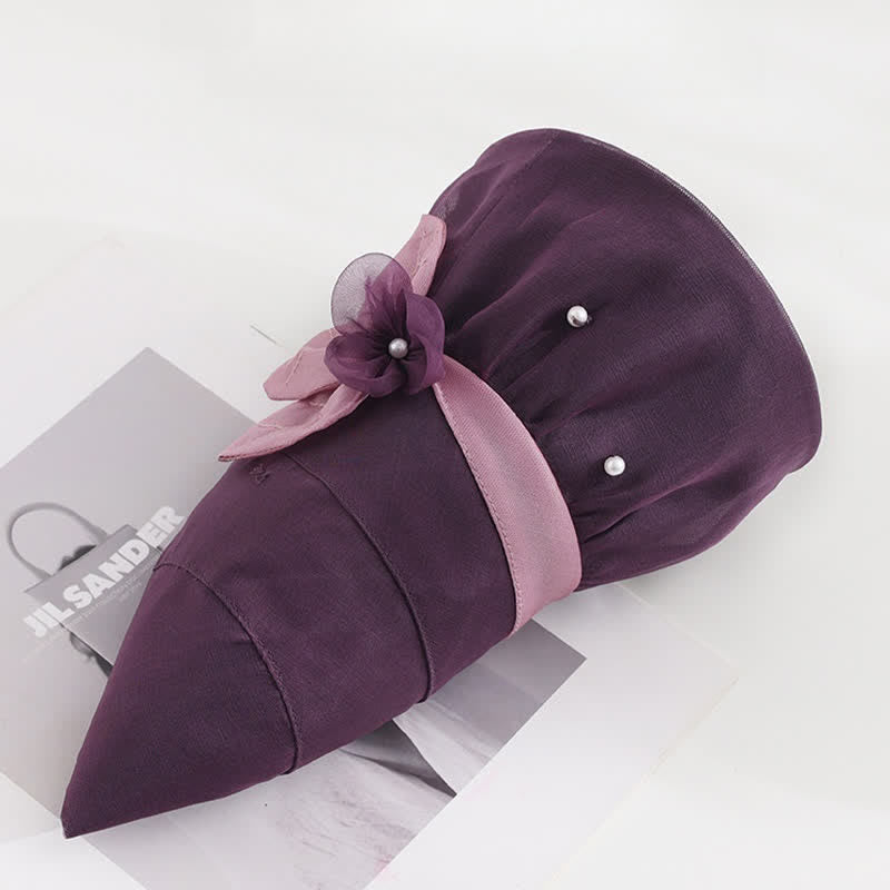 Cappello da sole da donna in seta a tesa larga con motivo floreale decorato con perle - image 11