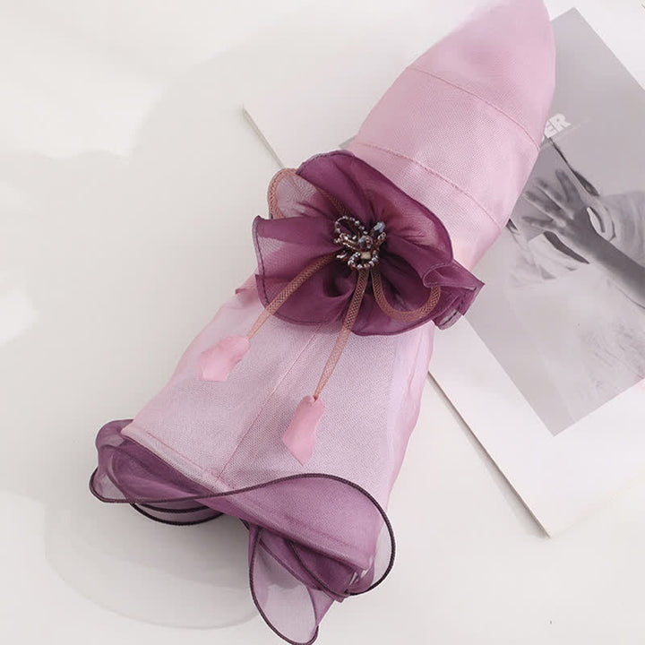 Cappello da sole da donna in seta pieghevole con tesa larga e ondulata e motivo floreale - image 2