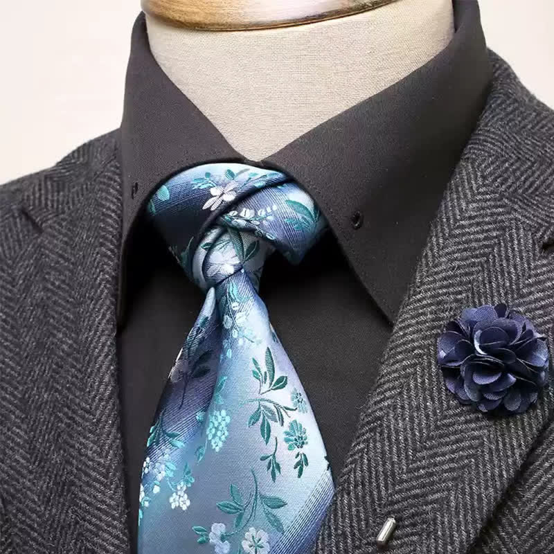 Set di 2 cravatte larghe da uomo con motivo floreale ciano chiaro e blu navy - Ciano chiaro e blu navy - image 0