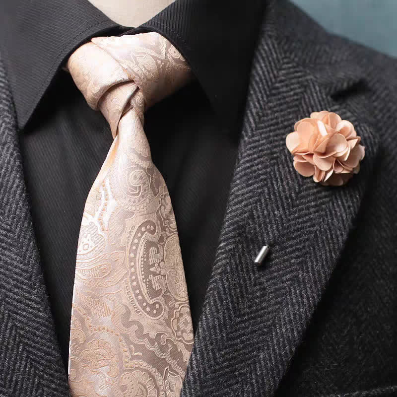 Set di 2 cravatte larghe con motivo paisley champagne da uomo - Champagne - image 0