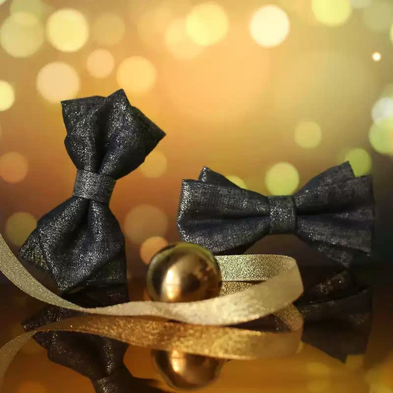 Papillon da uomo con dettagli lucidi e scintillanti in oro sottile nero - image 1