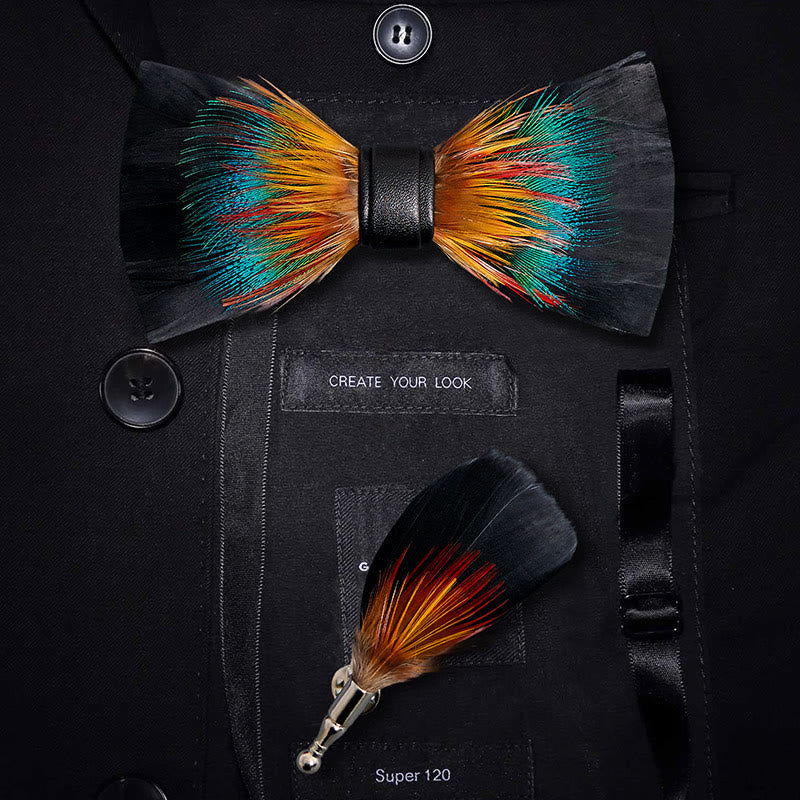 Papillon con piume a forma di fiore multicolore e nero con spilla da bavero - Adulto - image 0