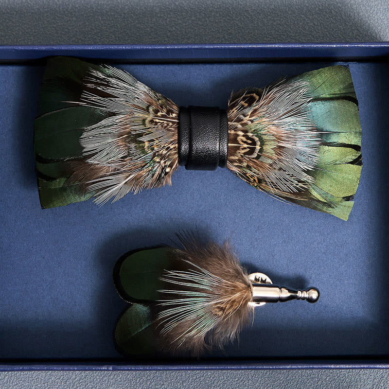Papillon con piume di fagiano verde foresta per bambini con spilla da bavero - image 3