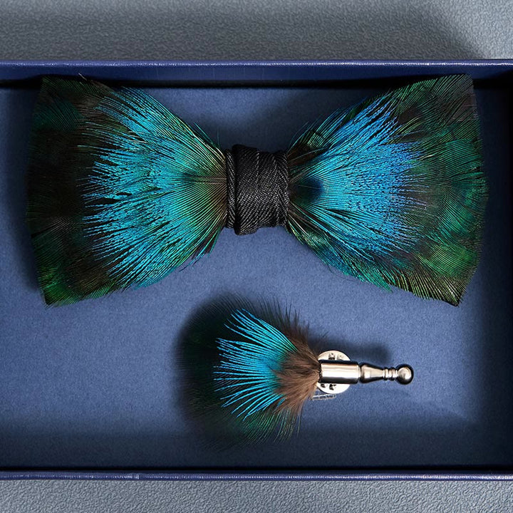 Papillon Aurora Blue & Green Feather con spilla da bavero - image 3