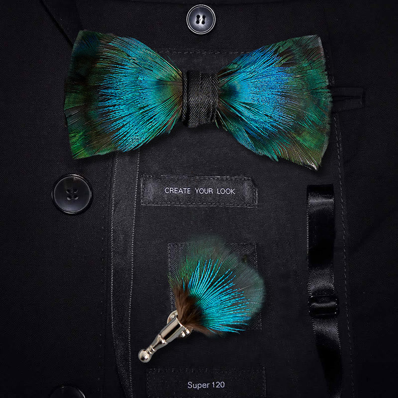 Papillon Aurora Blue & Green Feather con spilla da bavero - Adulto - image 0