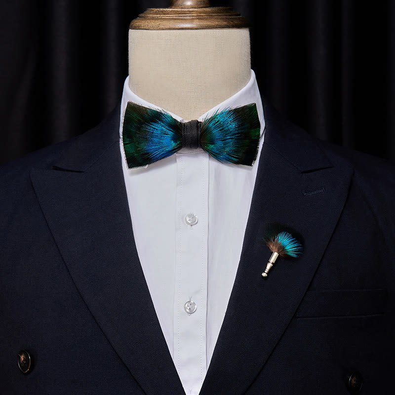 Papillon Aurora Blue & Green Feather con spilla da bavero - image 1