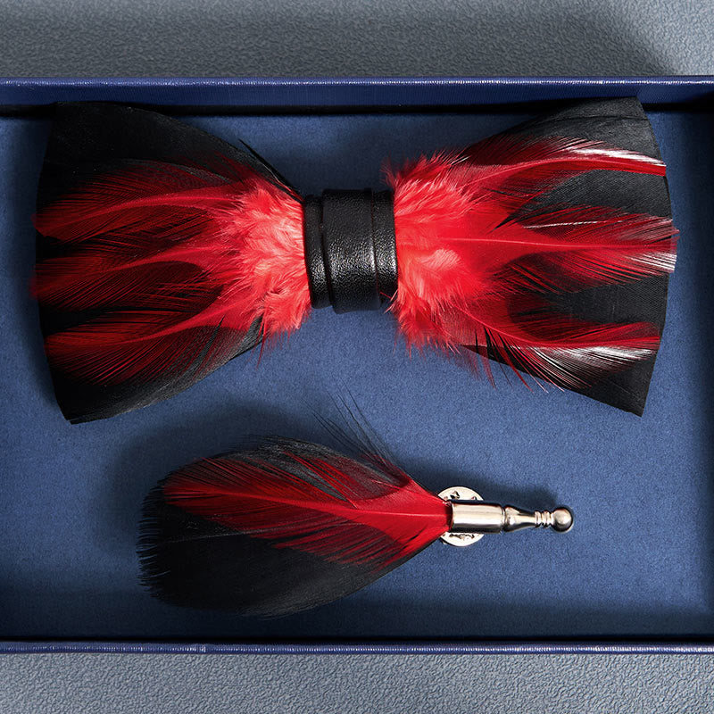 Papillon con piume pre-annodato rosso bianco bordeaux - image 3