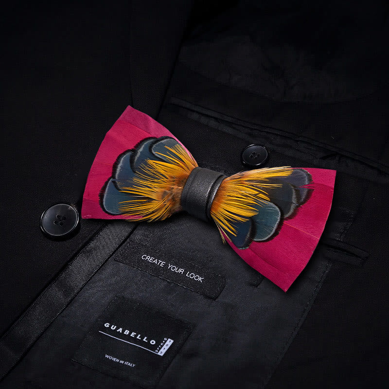 Papillon simmetrico con piume rosa e arancioni per bambini con spilla da bavero - image 2