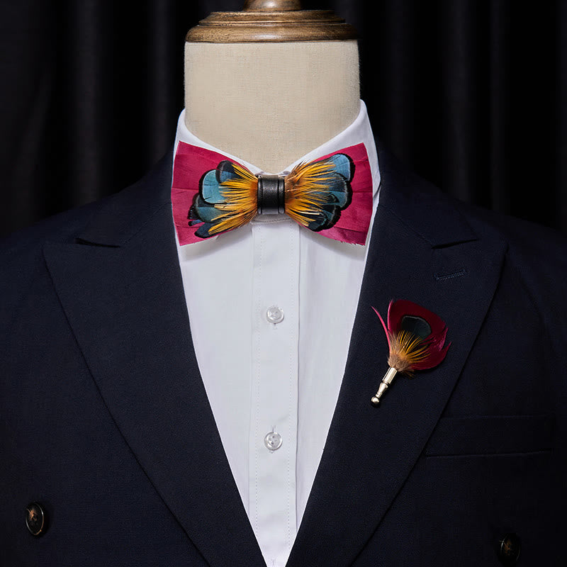 Papillon simmetrico con piume rosa e arancioni per bambini con spilla da bavero - image 1