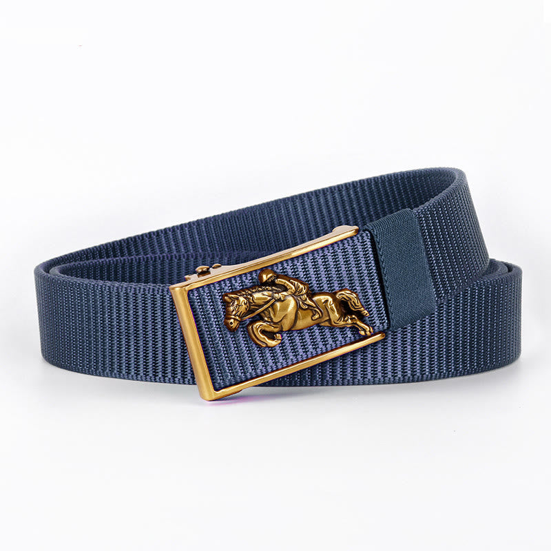 Cintura in nylon con fibbia automatica per equitazione casual da uomo - Blu reale / Oro - 42 - image 11