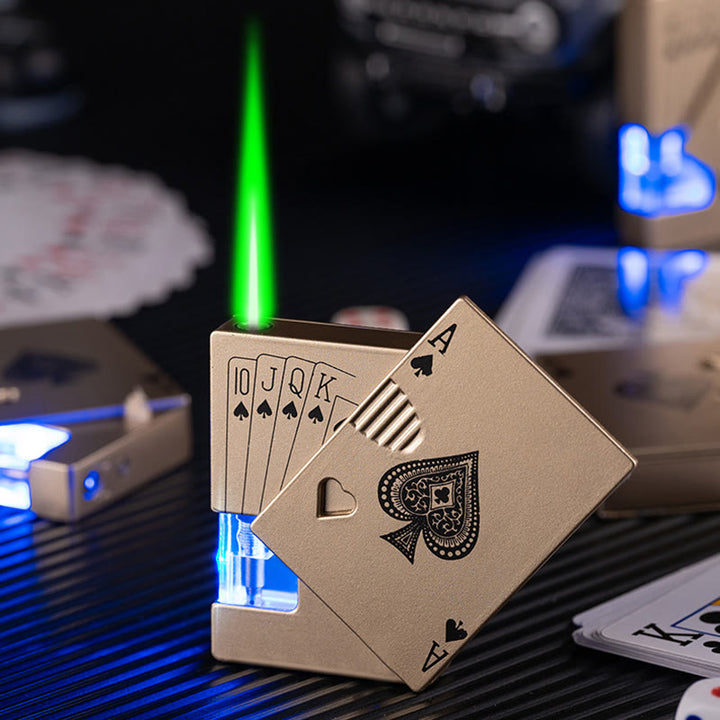 Accendino a butano ricaricabile con serbatoio d'aria visibile luminoso Poker - image 0