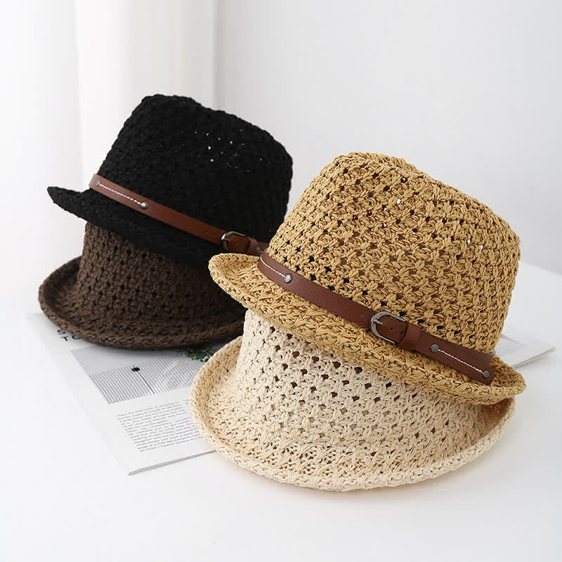Cappello da uomo in paglia con cinturino decorativo in pelle traforata - image 1