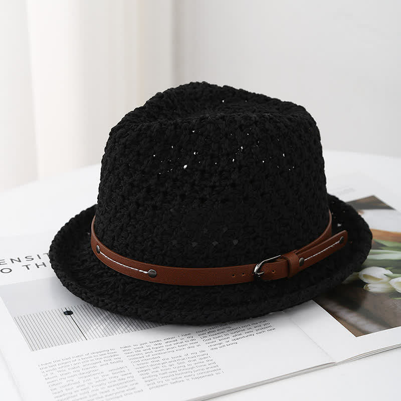 Cappello da uomo in paglia con cinturino decorativo in pelle traforata - Nero - M (22"-22 7/8") - image 5