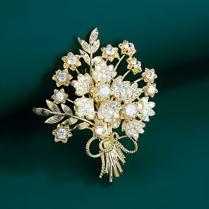 Spilla da sposa con bouquet di fiori in strass dorati da donna - image 4