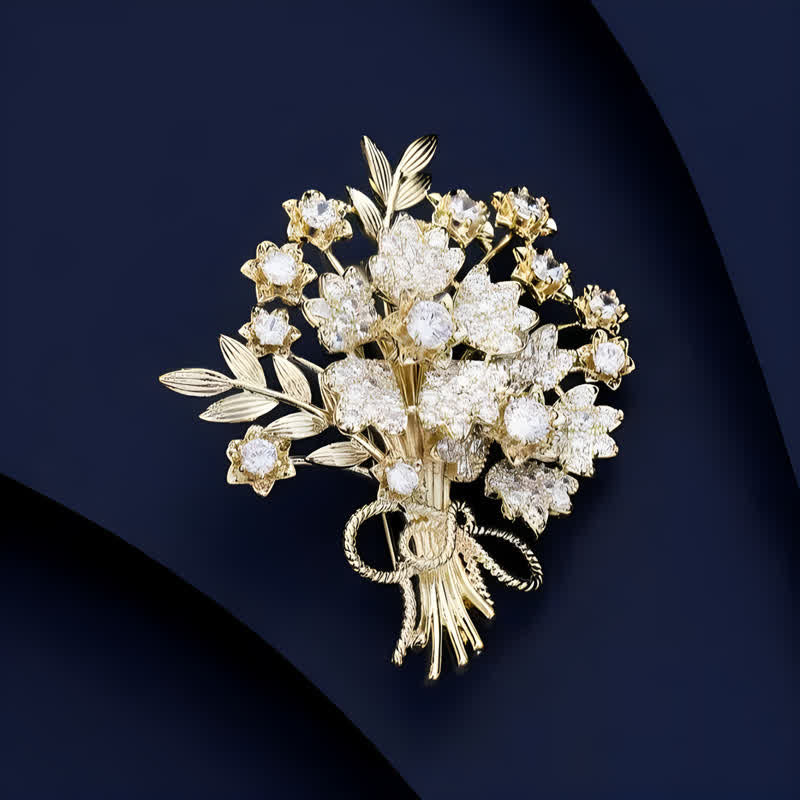Spilla da sposa con bouquet di fiori in strass dorati da donna - Oro - image 0