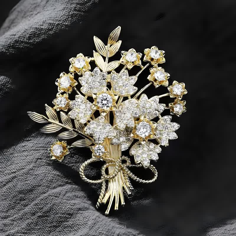 Spilla da sposa con bouquet di fiori in strass dorati da donna - image 5