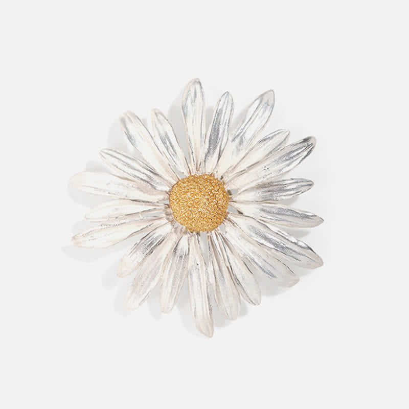 Spilla artistica da donna con margherita in argento e dipinto a olio - image 4