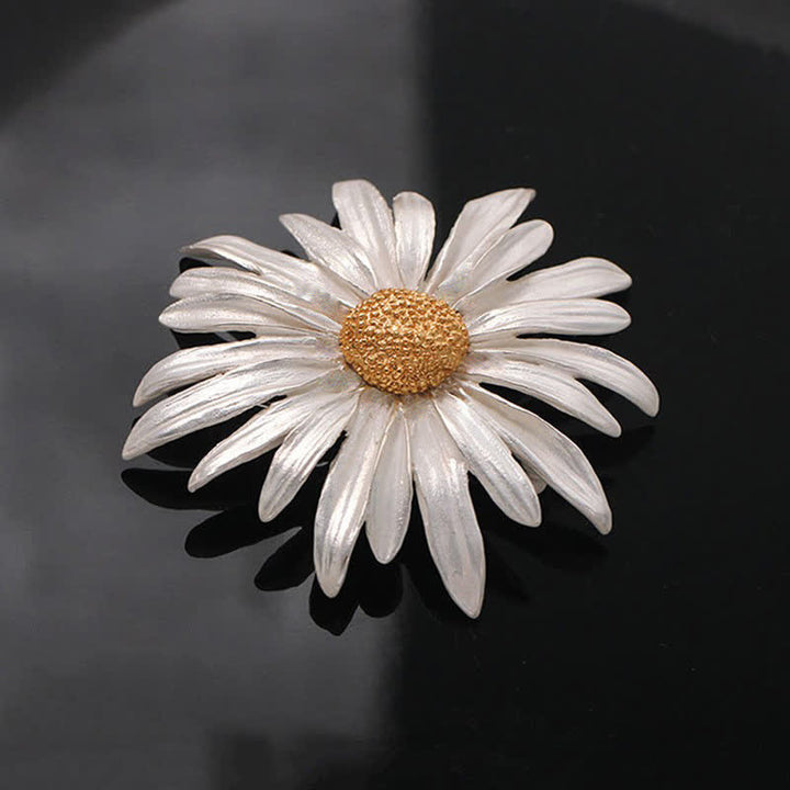 Spilla artistica da donna con margherita in argento e dipinto a olio - Argento - image 0