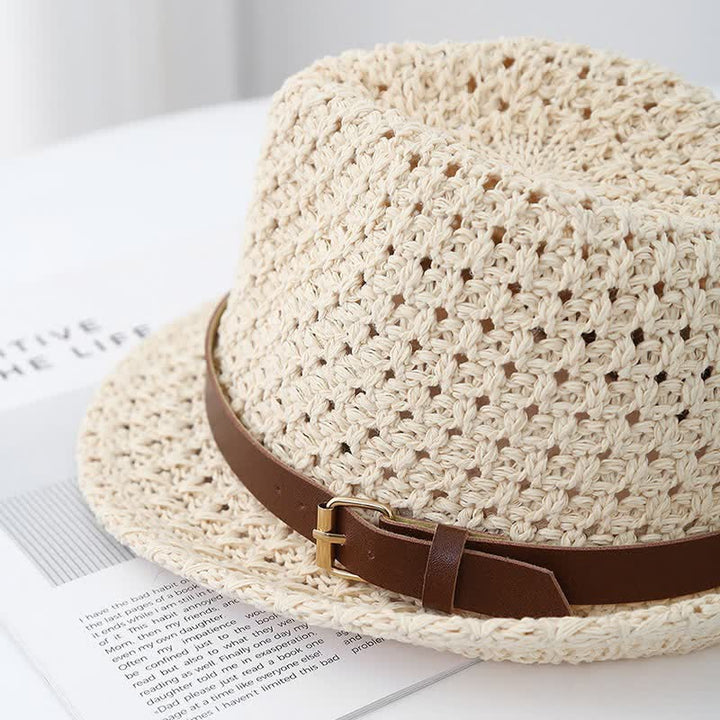 Cappello da uomo in stile classico britannico con cinturino in pelle e paglia Fedora - image 2