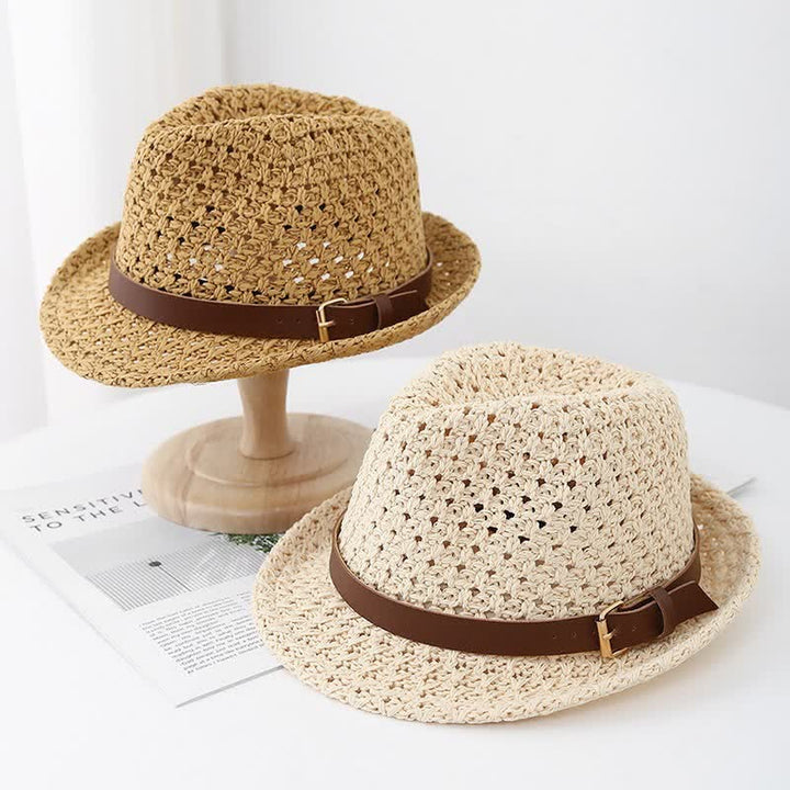 Cappello da uomo in stile classico britannico con cinturino in pelle e paglia Fedora - image 4