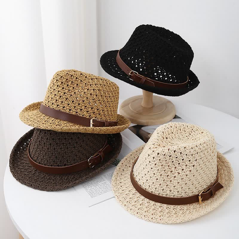 Cappello da uomo in stile classico britannico con cinturino in pelle e paglia Fedora - image 1