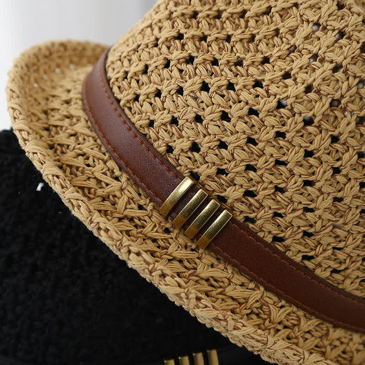 Cappello da uomo in paglia estiva pieghevole con cinturino in pelle - image 2