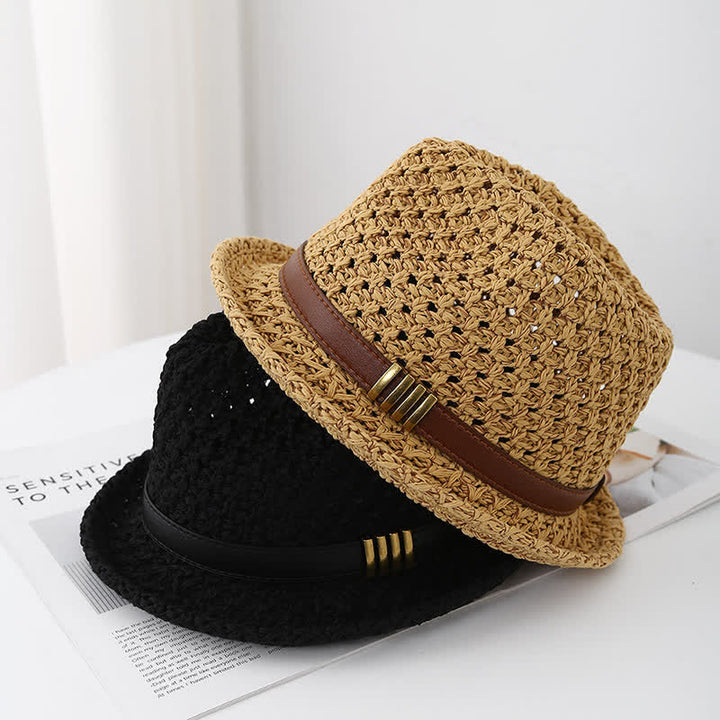 Cappello da uomo in paglia estiva pieghevole con cinturino in pelle - image 5