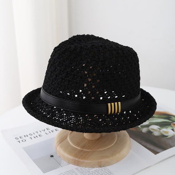 Cappello da uomo in paglia estiva pieghevole con cinturino in pelle - Nero - M (22"-22 7/8") - image 7