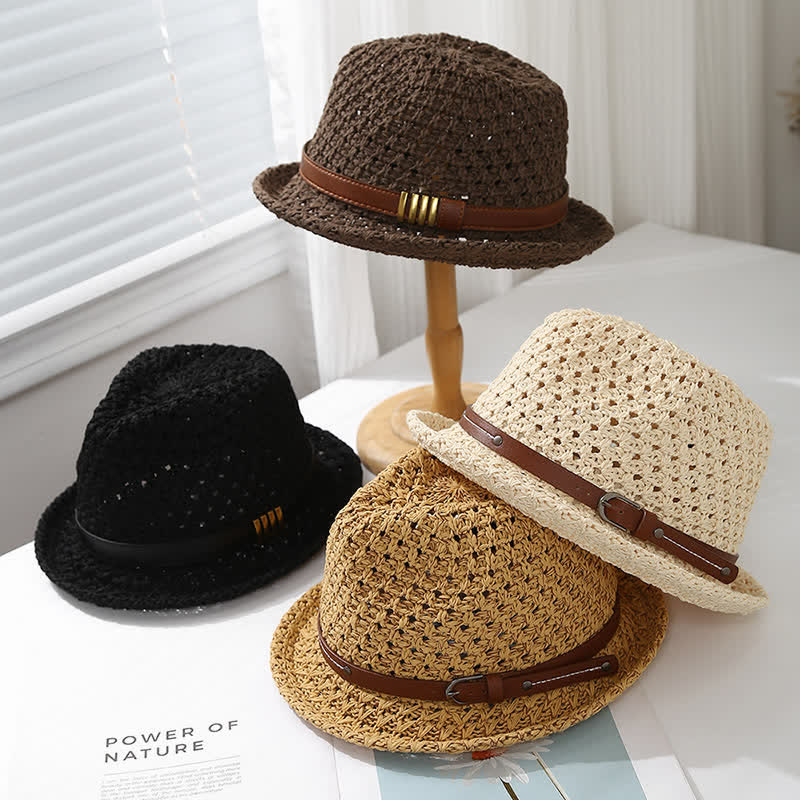 Cappello da uomo in paglia estiva pieghevole con cinturino in pelle - image 1