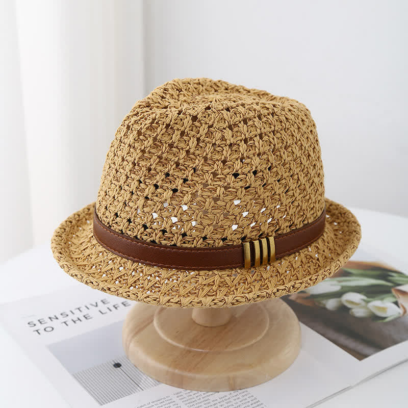 Cappello da uomo in paglia estiva pieghevole con cinturino in pelle - Cachi - M (22"-22 7/8") - image 0