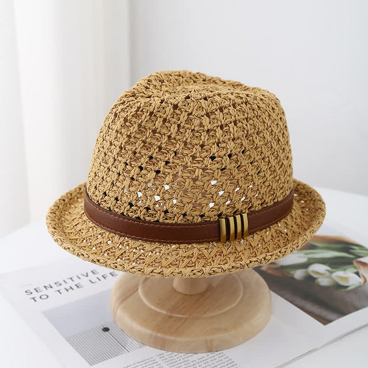 Cappello da uomo in paglia estiva pieghevole con cinturino in pelle - Cachi - M (22"-22 7/8") - image 0