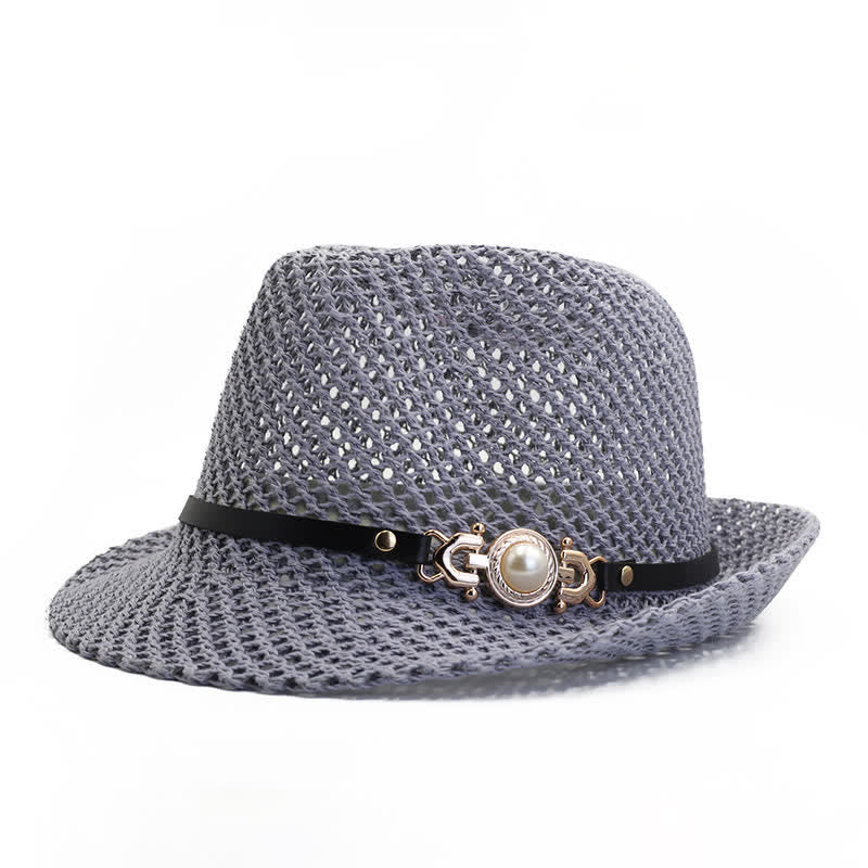 Cappello Panama Fedora da uomo in maglia traspirante - Grigio - Regolabile (21 5/8"-23 1/4") - image 4
