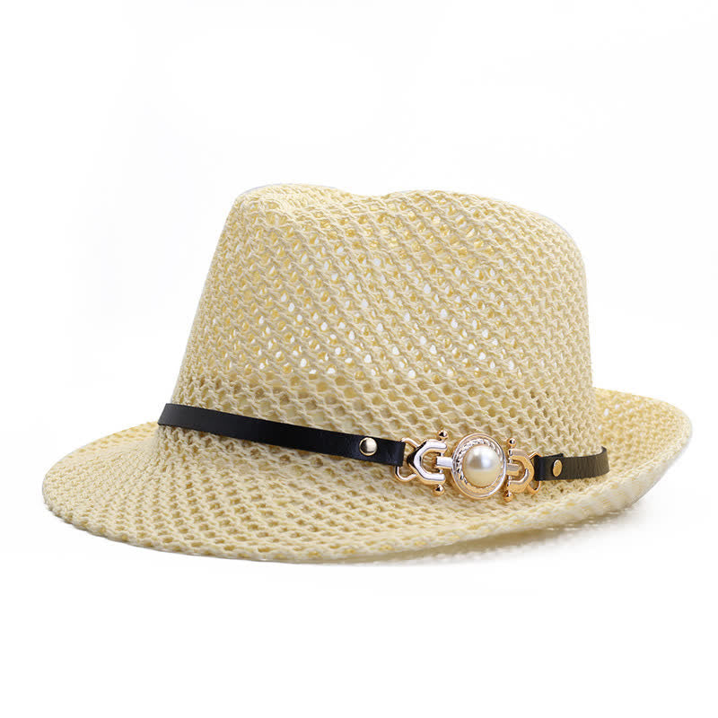 Cappello Panama Fedora da uomo in maglia traspirante - Avorio - Regolabile (21 5/8"-23 1/4") - image 3
