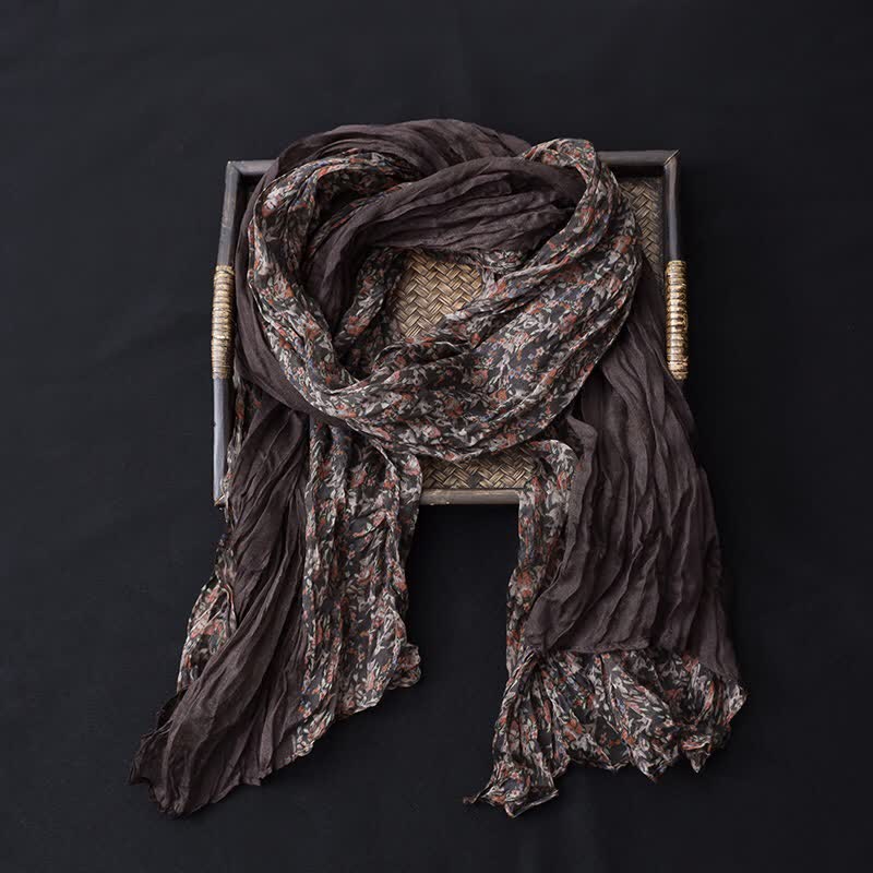 Sciarpa sottile in cotone e lino con patchwork floreale da donna - Caffè - image 1