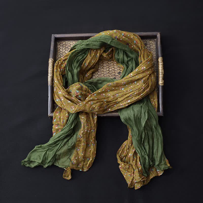 Sciarpa sottile in cotone e lino con patchwork floreale da donna - Giallo e verde - image 0