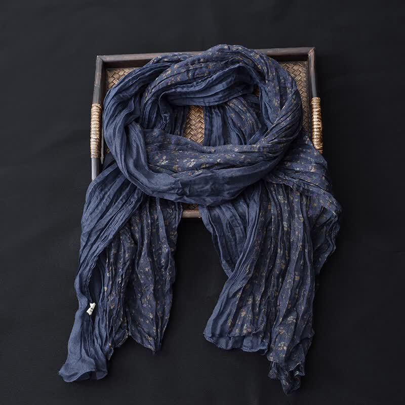 Sciarpa sottile in cotone e lino con patchwork floreale da donna - Blu - image 2