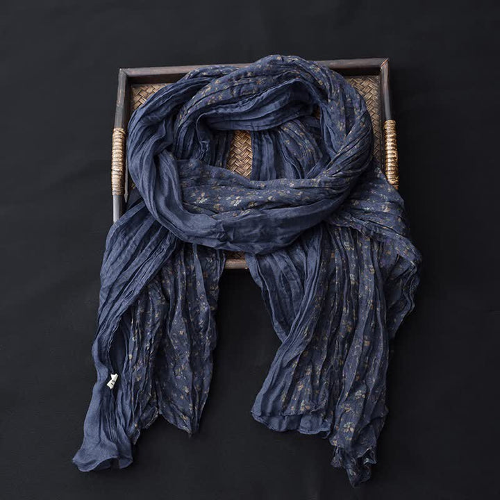 Sciarpa sottile in cotone e lino con patchwork floreale da donna - Blu - image 2